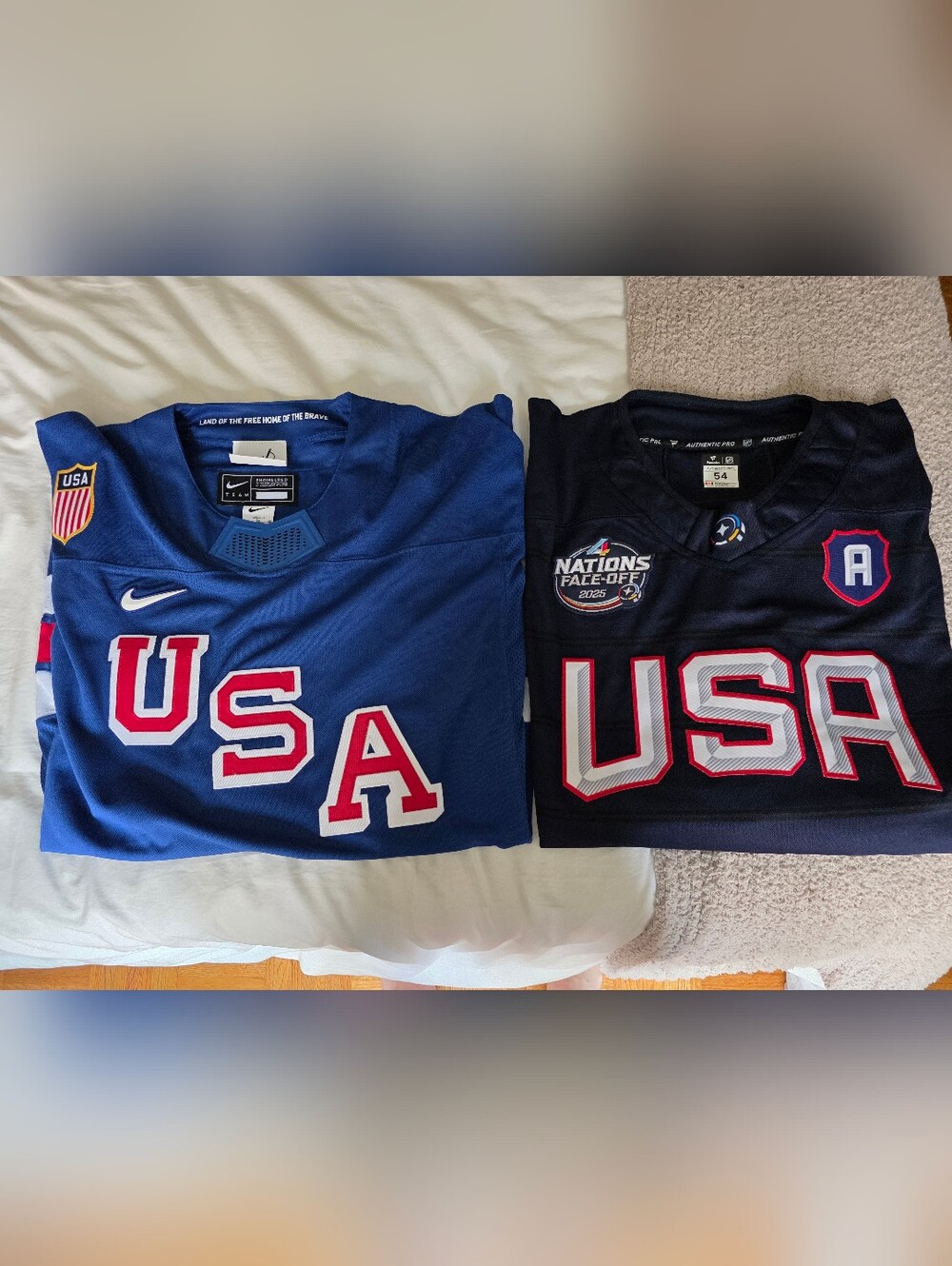 Lot Of 2 USA Hockey Jerseys - Olympics (Q Hughes) & 4 Nations (M Tkachuk)
